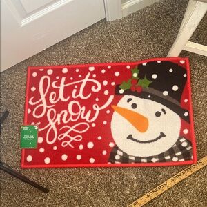 Festive Snowman Doormat - Red and White